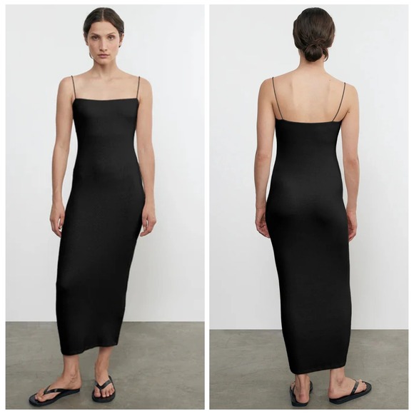 Enza Costa Dresses & Skirts - ENZA COSTA Silk Knit Essential Strappy Dress Women Small Black Maxi Long LBD NEW